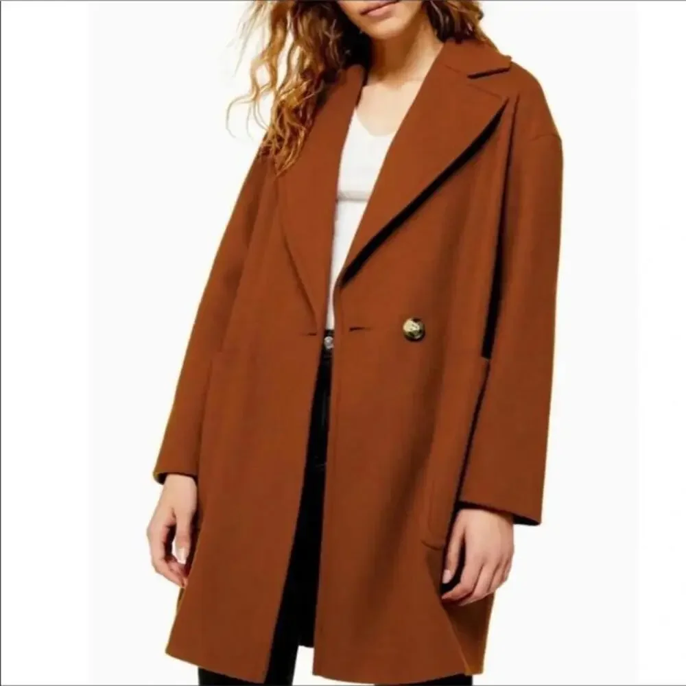 Topshop Carly Coat Rust Brown Orange Long Jacket Women’s size 4 Small